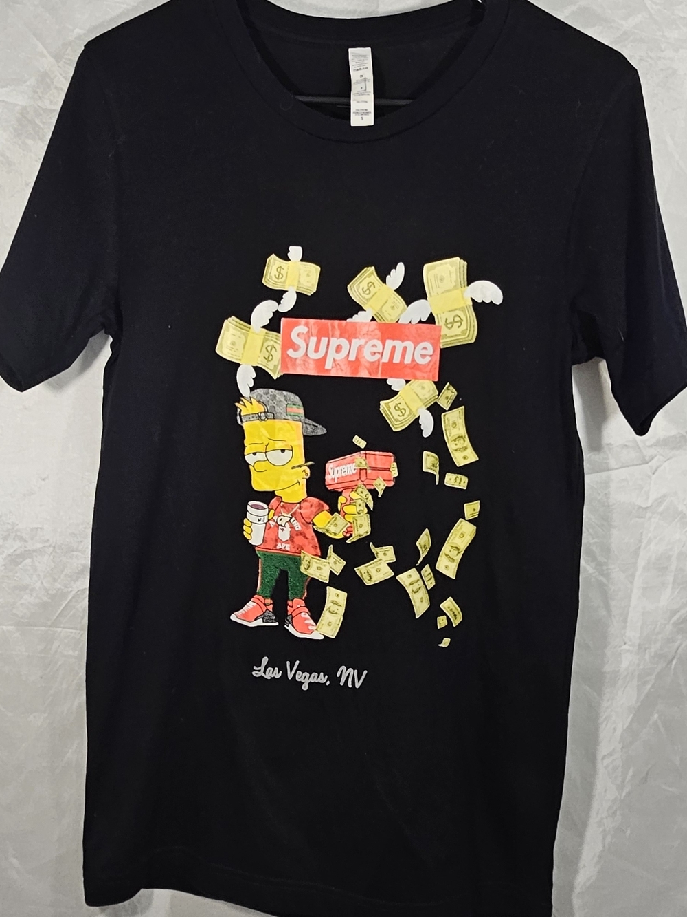 Supreme Black Bart Simpson Money Graphic Tee with Red Logo #263